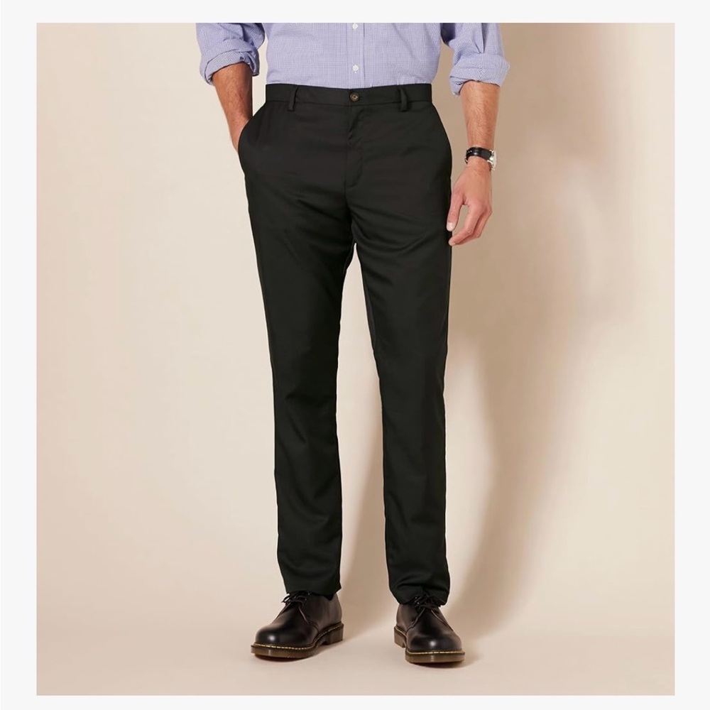 Amazon Essentials Slim Fit Flat Front Dress Pant 38Wx32L Black NWT